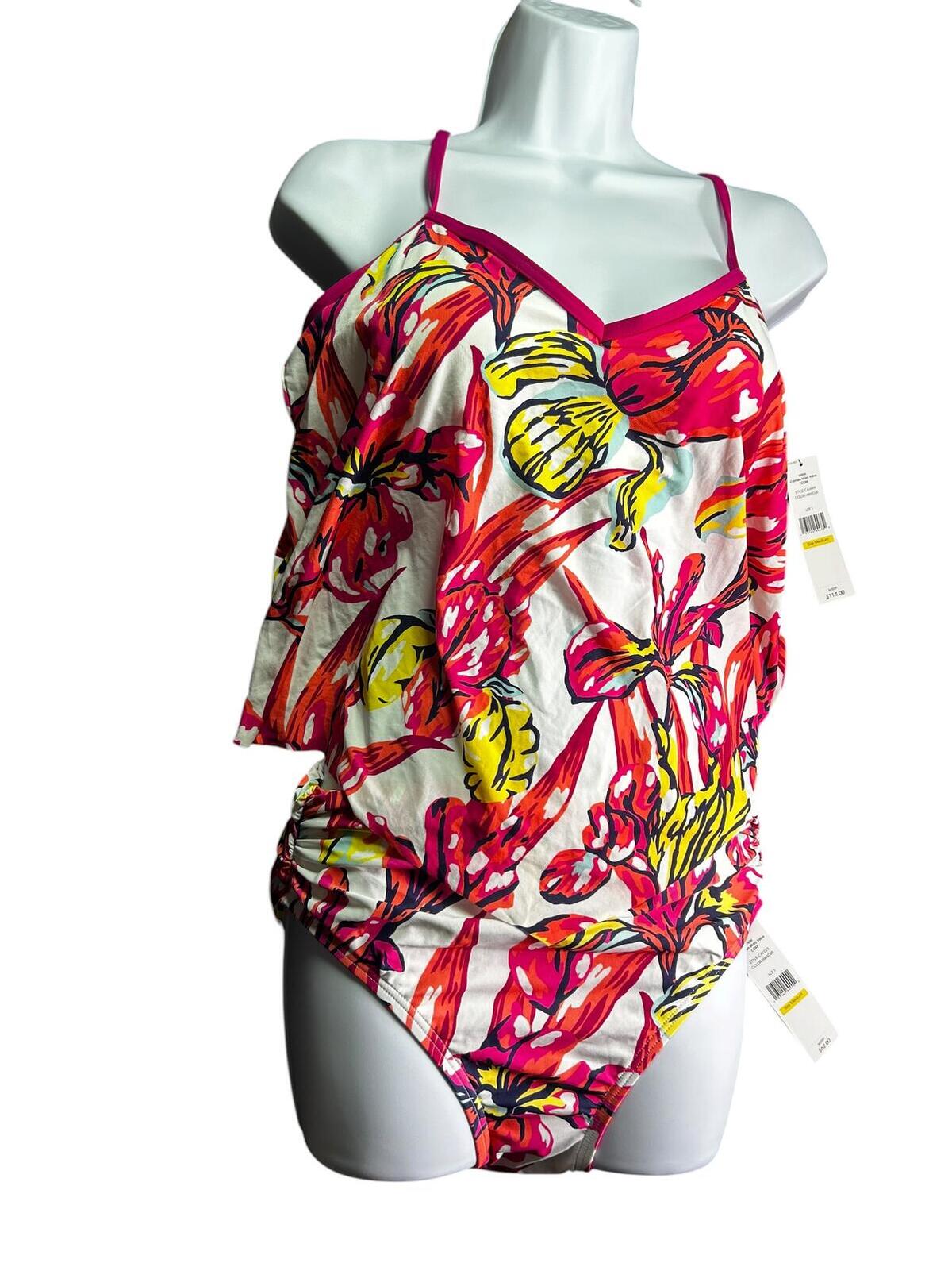 Carmen Marc Valvo Colorful Tankini Flowy Full Bottom Coverage Swimsuit Set